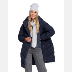 GRANATOWA kurtka luźna pikowana, ZIMOWA, dłuższa, kaptur MORAJ